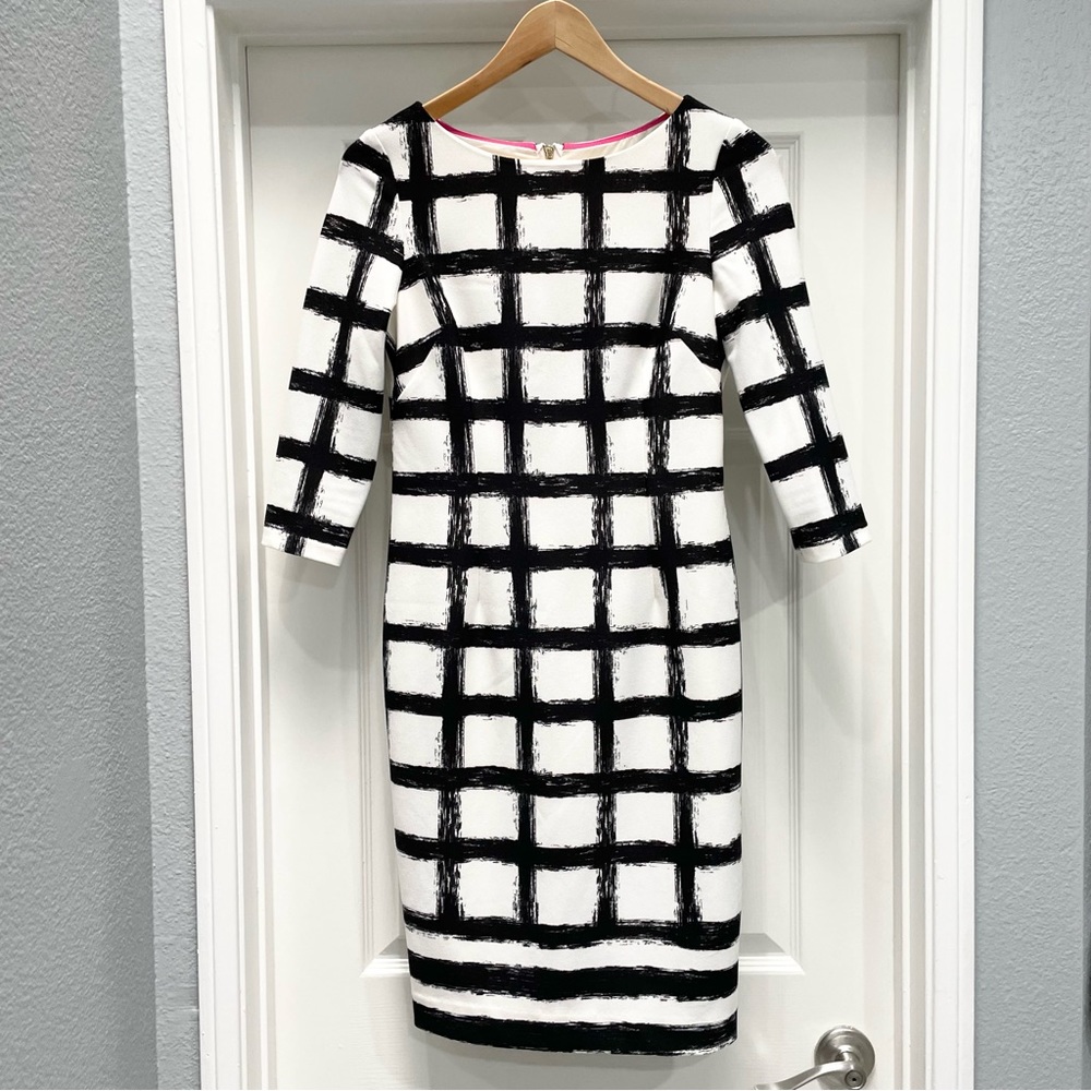 Eliza J Black & White Checkered Grid Dress with Exposed Pink Zipper
